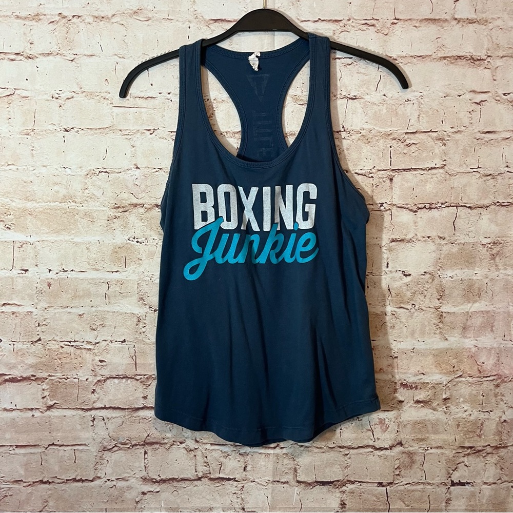Boxing Junkie gray racer back tank top size medium